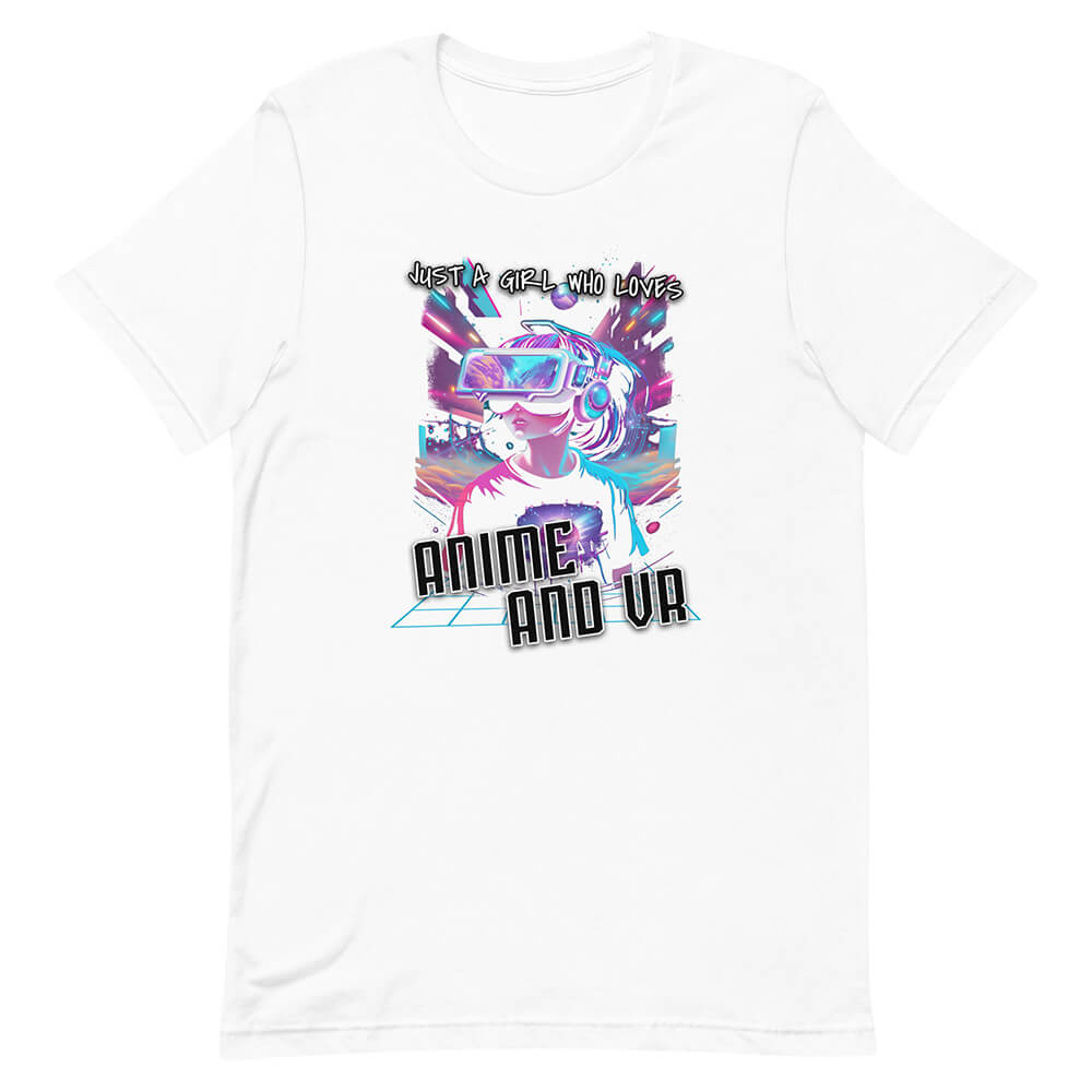 White Virtual Reality Purple Hair Anime Girl Tee Headset