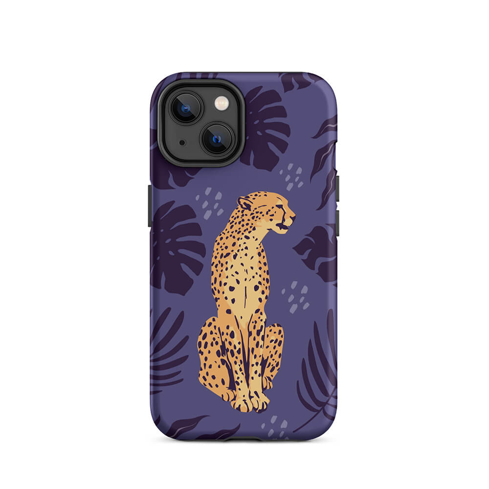 Wild Lazy Cheetah Floral Leaves iPhone 14 Robust Case