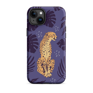 Wild Lazy Cheetah Floral Leaves iPhone 15 Plus Robust Case