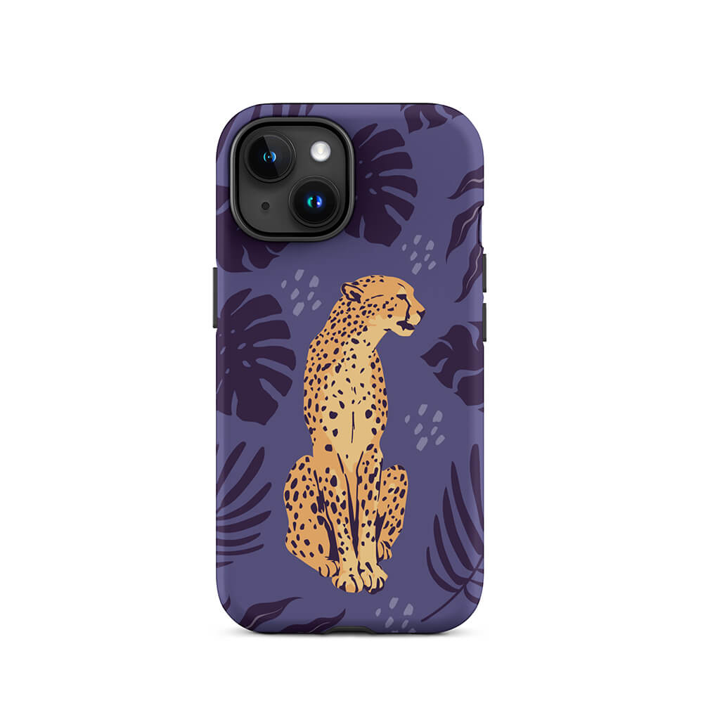 Wild Lazy Cheetah Floral Leaves iPhone 15 Robust Case