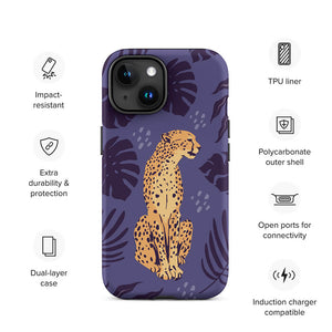 Wild Lazy Cheetah Floral Leaves iPhone 15 Robust Case Features