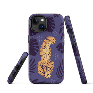 Wild Lazy Cheetah Floral Leaves iPhone 15 Robust Case Picture