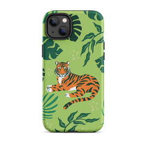 Wild Lazy Tiger Floral Leaves iPhone 14 Plus Robust Case