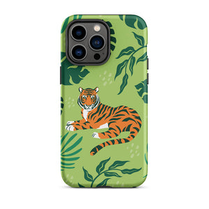 Wild Lazy Tiger Floral Leaves iPhone 14 Pro Max Robust Case