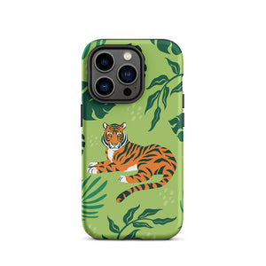 Wild Lazy Tiger Floral Leaves iPhone 14 Pro Robust Case