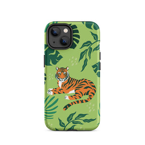 Wild Lazy Tiger Floral Leaves iPhone 14 Robust Case