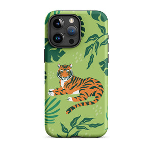 Wild Lazy Tiger Floral Leaves iPhone 15 Pro Max Robust Case
