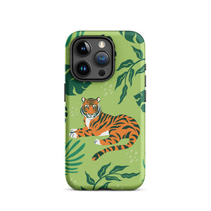 Wild Lazy Tiger Floral Leaves iPhone 15 Pro Robust Case