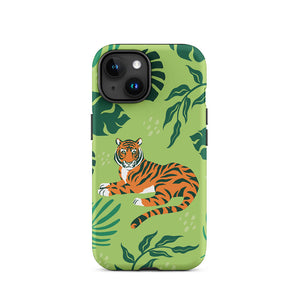 Wild Lazy Tiger Floral Leaves iPhone 15 Robust Case