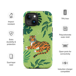 Wild Lazy Tiger Floral Leaves iPhone 15 Robust Case Features