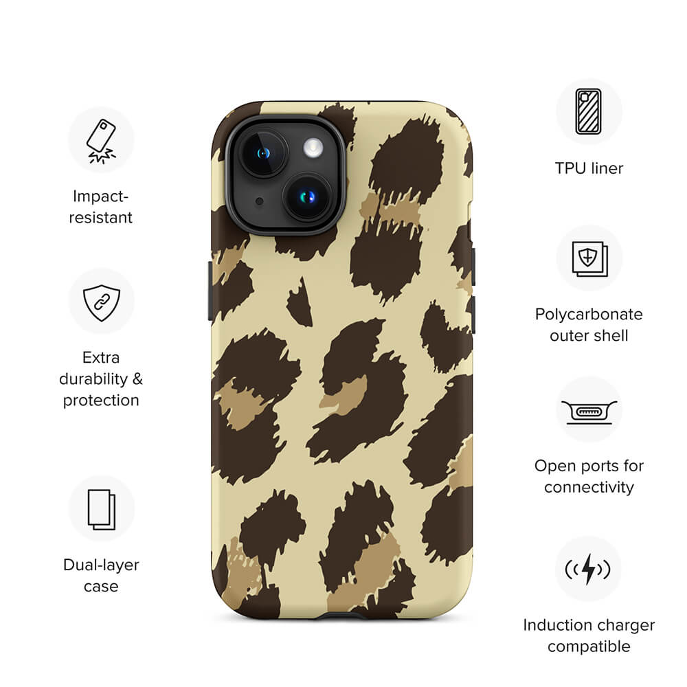 Wild Savanna Leopard Skin Pattern iPhone 15 Robust Case Features