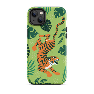 Wildlife Sneaky Tiger Floral Leaves iPhone 14 Plus Robust Case