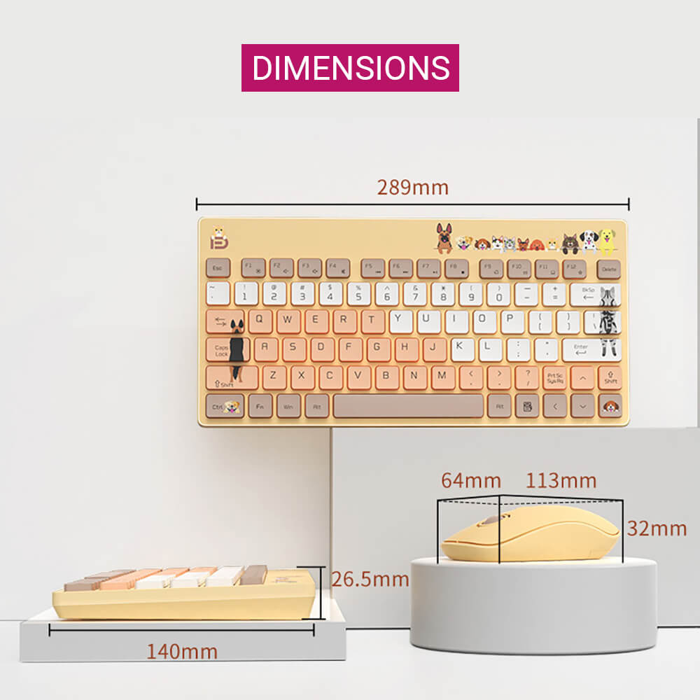 2.4GHz Wireless Cute Colorful Animal Combo Keyboard Mouse Slim Dimensions