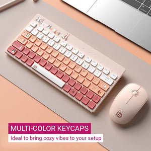 2.4GHz Wireless Cute Colorful Animal Combo Keyboard Mouse Slim Multi-Color Keycaps