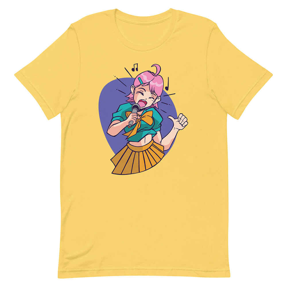Yellow Pink Hair Anime Singer Schoolgirl Tee Idol Wannabe