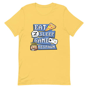 Yellow Retro Pixelated Eat Sleep Game Respawn Routine Shirt