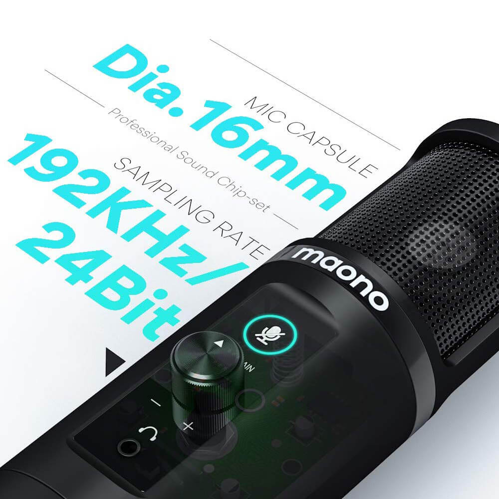 Zero Latency Metal Cardioid Microphone Pop Filter Mute Sampling Rate