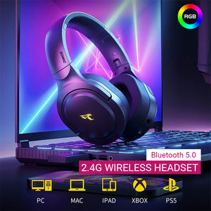 2.4Ghz Wireless Bluetooth 5.0 Surround Sound Headset Microphone Active Noise Canceling RGB
