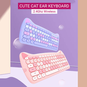 2.4Ghz Wireless Cute Kitty Combo Keyboard Mouse Compact Cat Ears