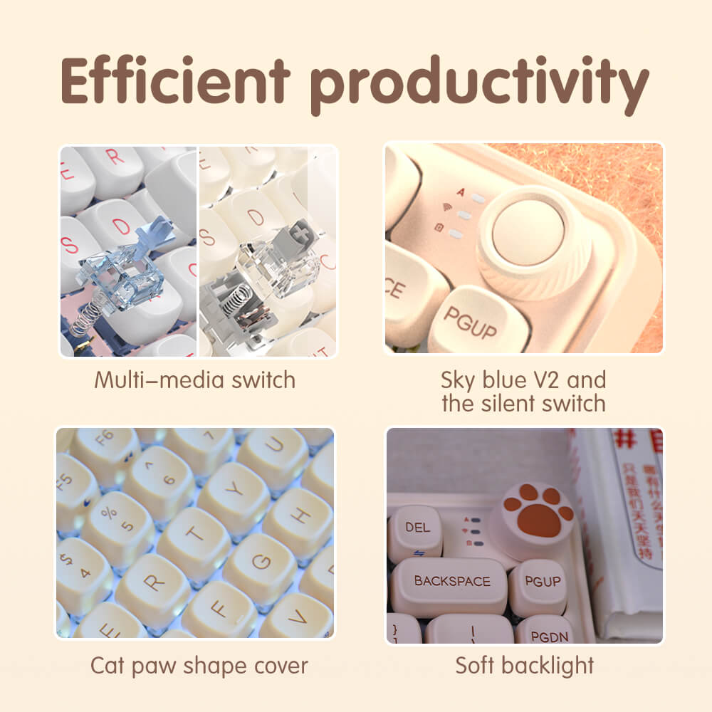 2.4GHz Wireless Cozy Mechanical Keyboard Tri-Mode LED PBT Features