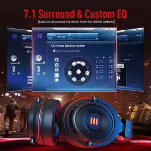 7.1 Surround Sound Headset Microphone 3.5mm Jack USB LED Custom EQ