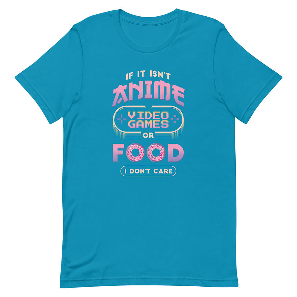 Aqua Funny Cartoonish Tee Anime Video Game Food Passion