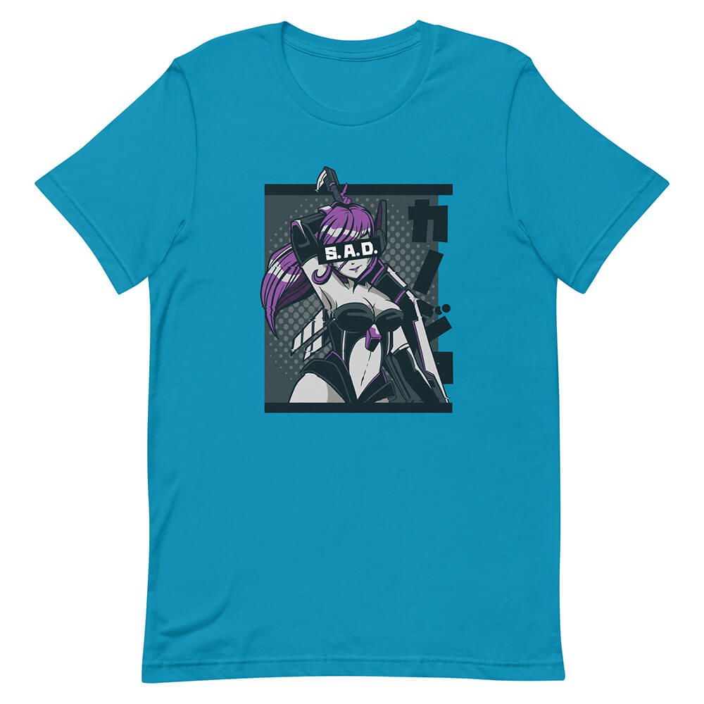 Aqua Long Sword Sad Anime Fighter Girl Shirt Sexy Armor