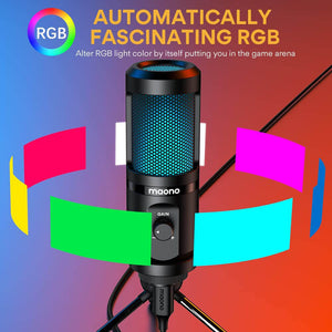 Black Automatic RGB Breathing Light Modes Cardioid Microphone Tripod USB