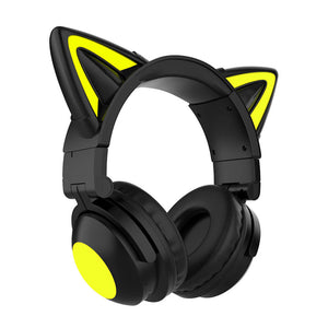 Black Bluetooth 5.0 Cat Headphones Mic 7.1 Surround Sound RGB