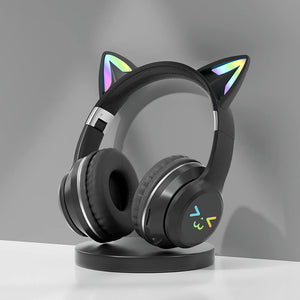 Black Bluetooth 5.1 Gradient Kitty UwU Headphones RGB 3.5mm Jack