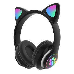 Black Cat Ear Headphones Kawaii Wireless LED