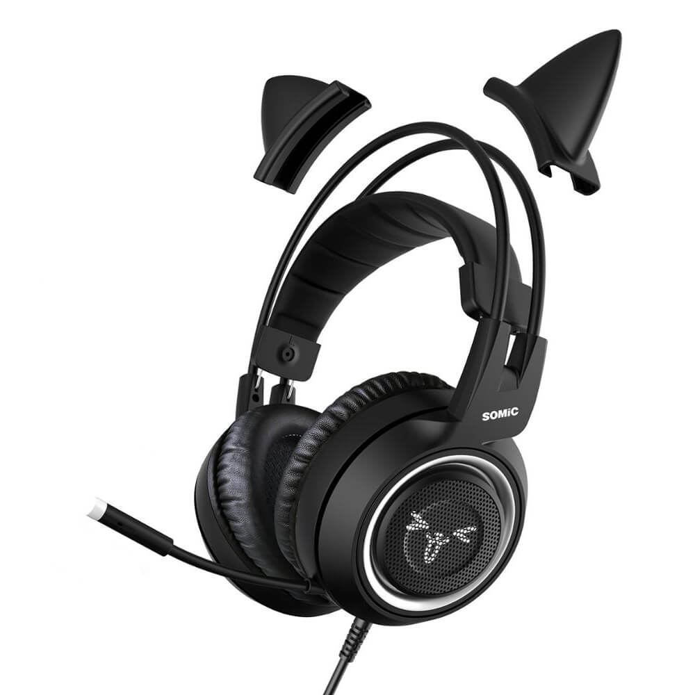 Black Cat Ear Headset Microphone Emoji 3.5mm Jack