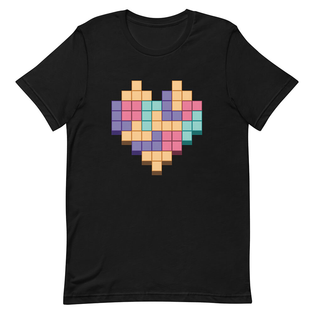 Black Colorful Heart Game Puzzle Block Shirt