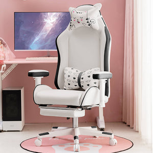 Black Cute Kitty Ear Gaming Chair Footrest Reclining Seat