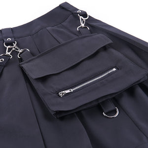Black High-Waist Gothic Skirt Chain Accessory Removable Bag