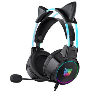 Black Kawaii Gaming Cat Ear Headset Microphone LED 3.5mm Jack