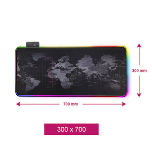 Black Large World Map Mouse Pad Backlight Waterproof 700*300mm
