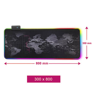 Black Large World Map Mouse Pad Backlight Waterproof 800*300mm