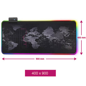Black Large World Map Mouse Pad Backlight Waterproof 900*400mm