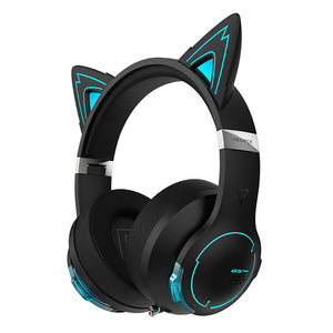 Black RGB Bluetooth 5.2 Cosplay Cat Headphones Mic Noise Canceling