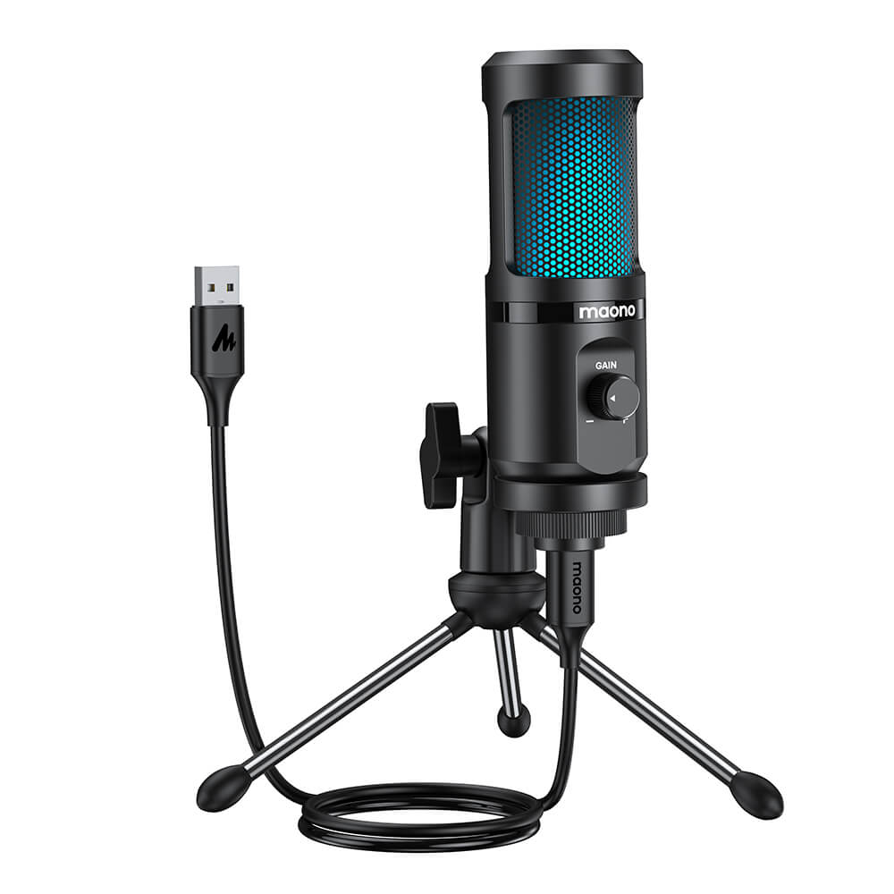 Black RGB Breathing Light Cardioid Microphone Tripod USB