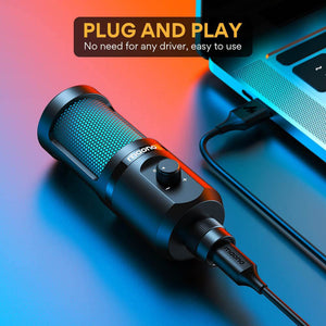 Black RGB Breathing Light Cardioid Microphone Tripod USB Easy to Use