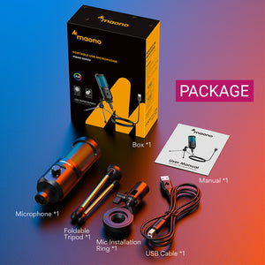 Black RGB Breathing Light Cardioid Microphone Tripod USB Package