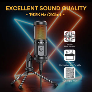 Black RGB Breathing Light Cardioid Microphone Tripod USB Sound Quality Features