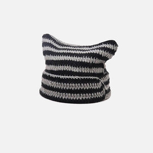 Black Striped Sweety Devil Horn Knit Beanie