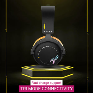 Black Yellow Bluetooth 5.2 Tri-Mode Connectivity Modern Headset Mic RGB Stereo Fast Charging