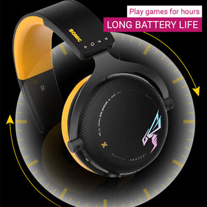 Black Yellow Bluetooth 5.2 Tri-Mode Modern Headset Mic RGB Stereo Long Battery life
