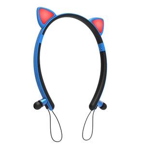 Blue Bluetooth 5.0 Cat Earbuds Magnetic Mic Glow