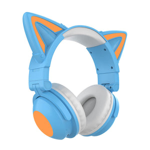 Blue Bluetooth 5.0 Cat Headphones Mic 7.1 Surround Sound RGB