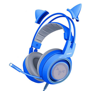 Blue Cat Ear Headset Microphone Emoji 3.5mm Jack